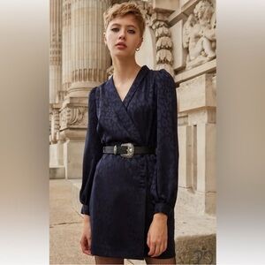 The Kooples Leopard Navy Blazer Wrap Mini Dress